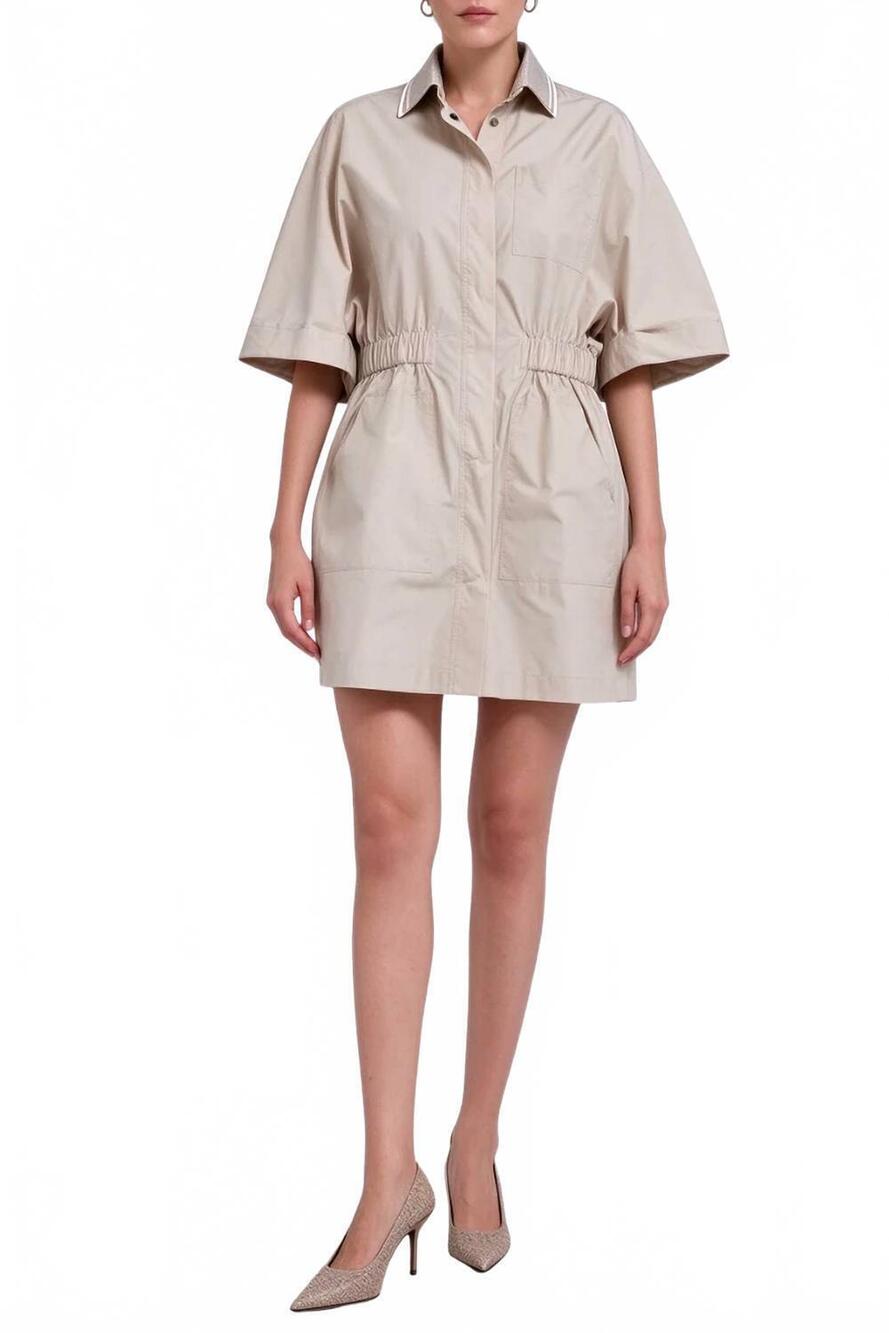 NEW BRUNELLO CUCINELLI shirt-style collar mini dress in sand